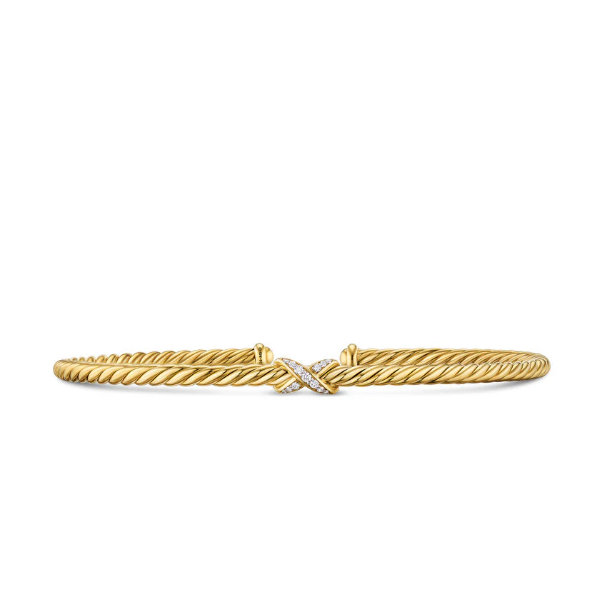 Micro Cablespira Flex Petite X Cuff in 18K Yellow Gold with Diamonds, 2.6mm, Size Small