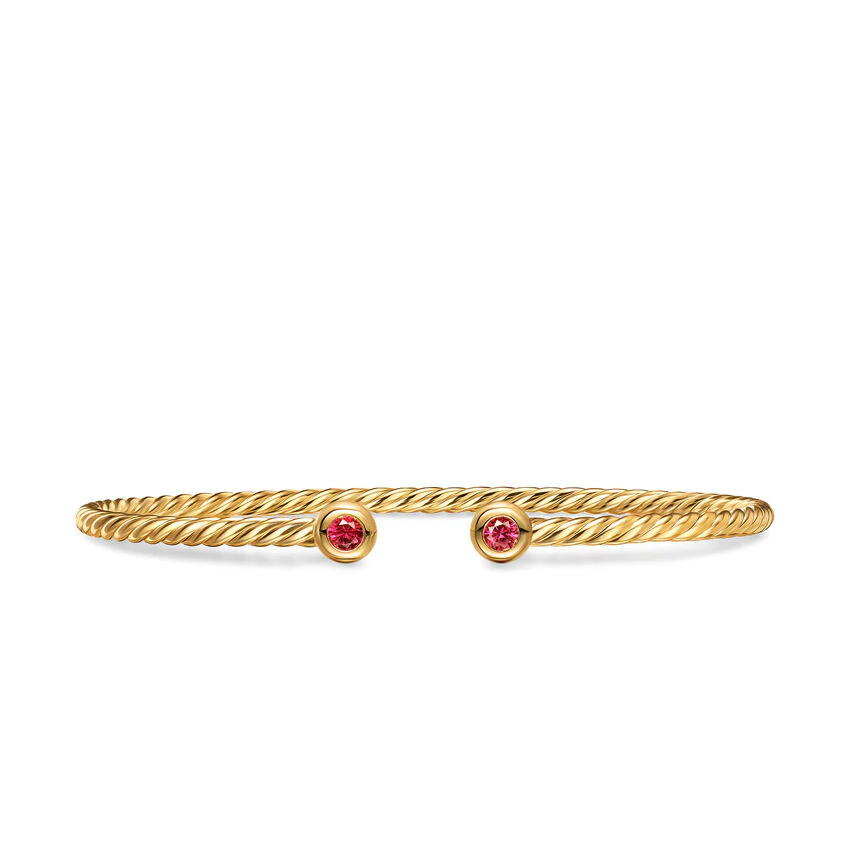 Micro Cablespira Flex Round Cuff in 18K Yellow Gold with Rubies, 2.6mm, Size Medium