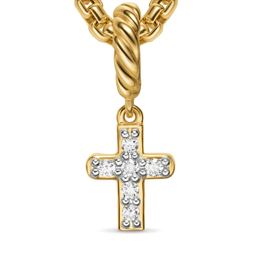Micro Pavé Cross Amulet in 18K Yellow Gold with Diamonds, 8mm - Image 2