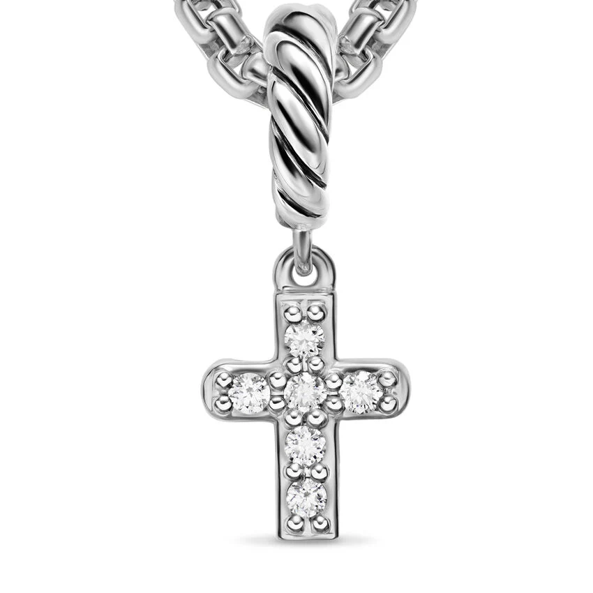 Micro Pavé Cross Amulet in Sterling Silver with Diamonds, 8mm - Image 2