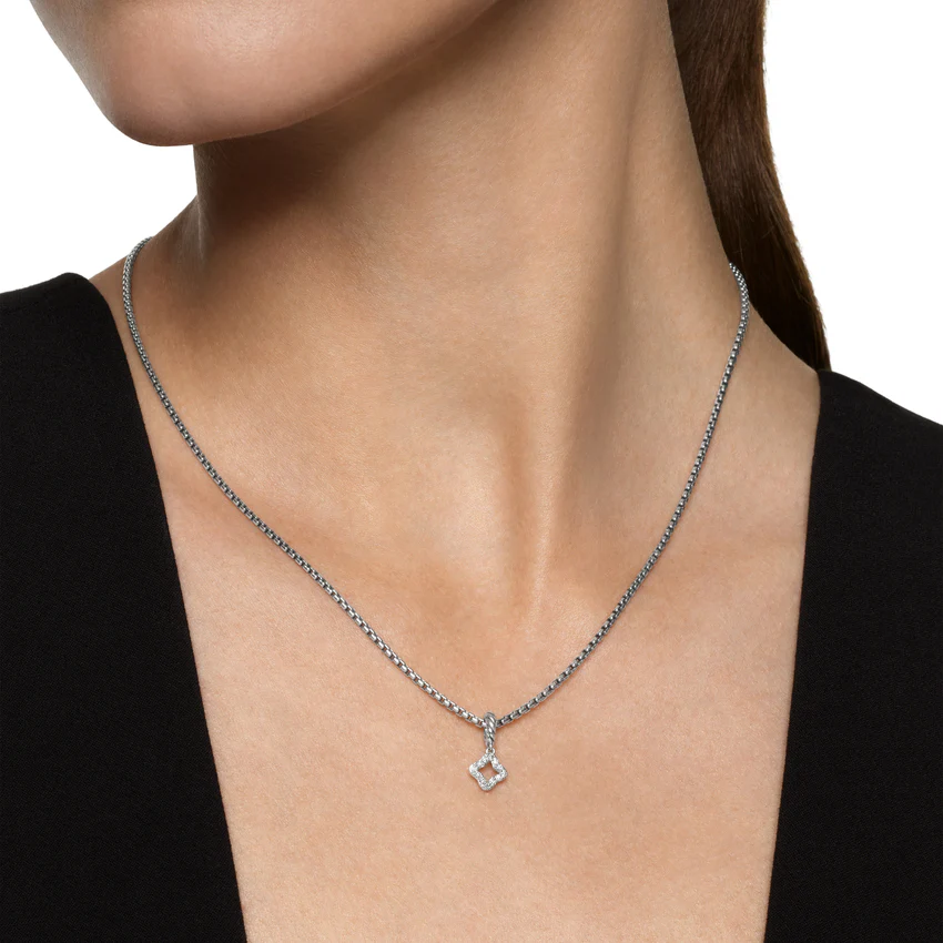 Micro Pavé Quatrefoil Amulet in Sterling Silver with Diamonds, 7.4mm - Image 3