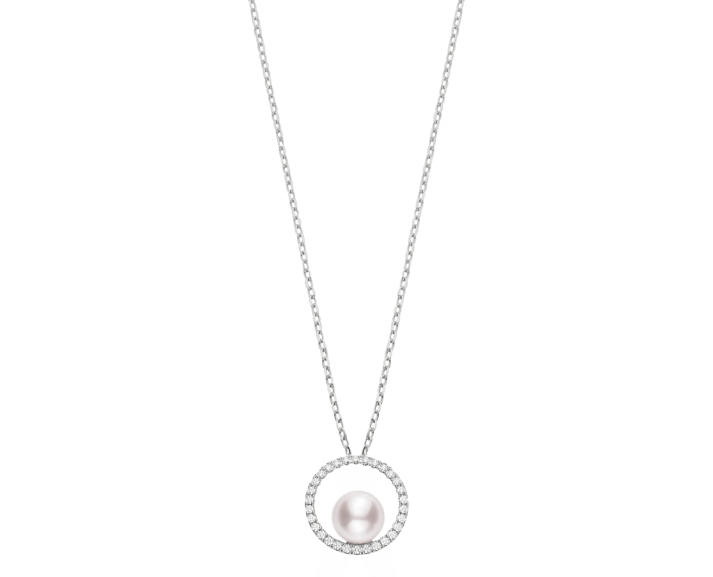 Mikimoto 18K White Gold Akoya 7mm Pearl and Diamond Pendant