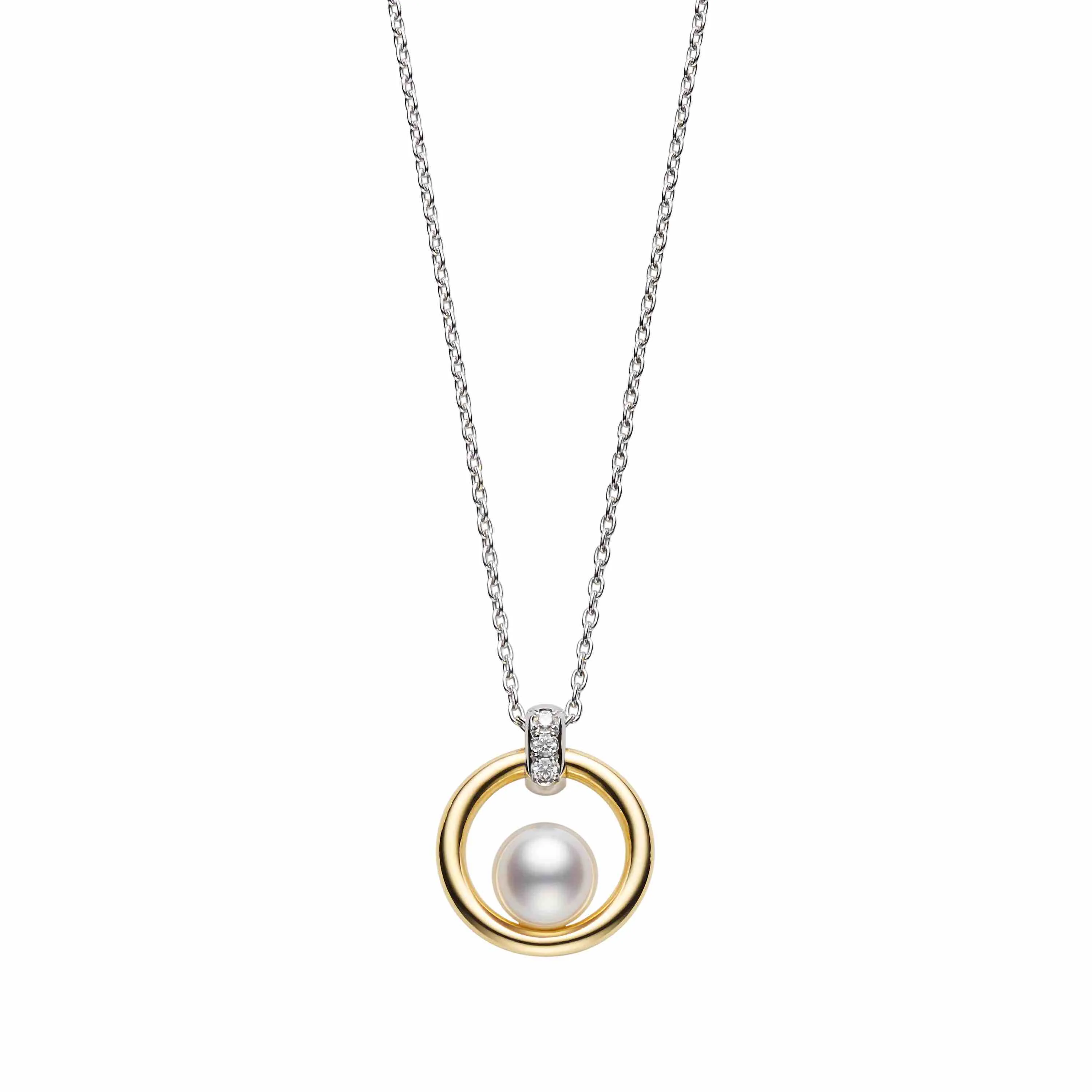 Mikimoto 18K White Gold and 18K Yellow Gold Akoya Diamond Necklace