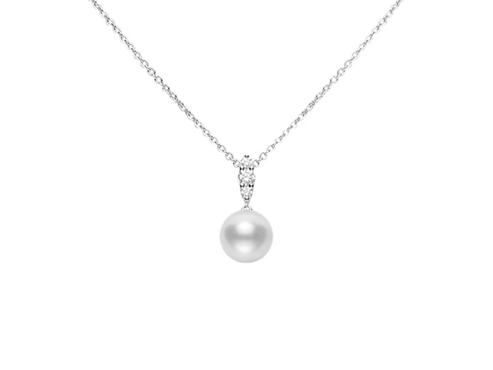 Mikimoto 18K White Gold White South Sea Pearl Necklace with Diamonds