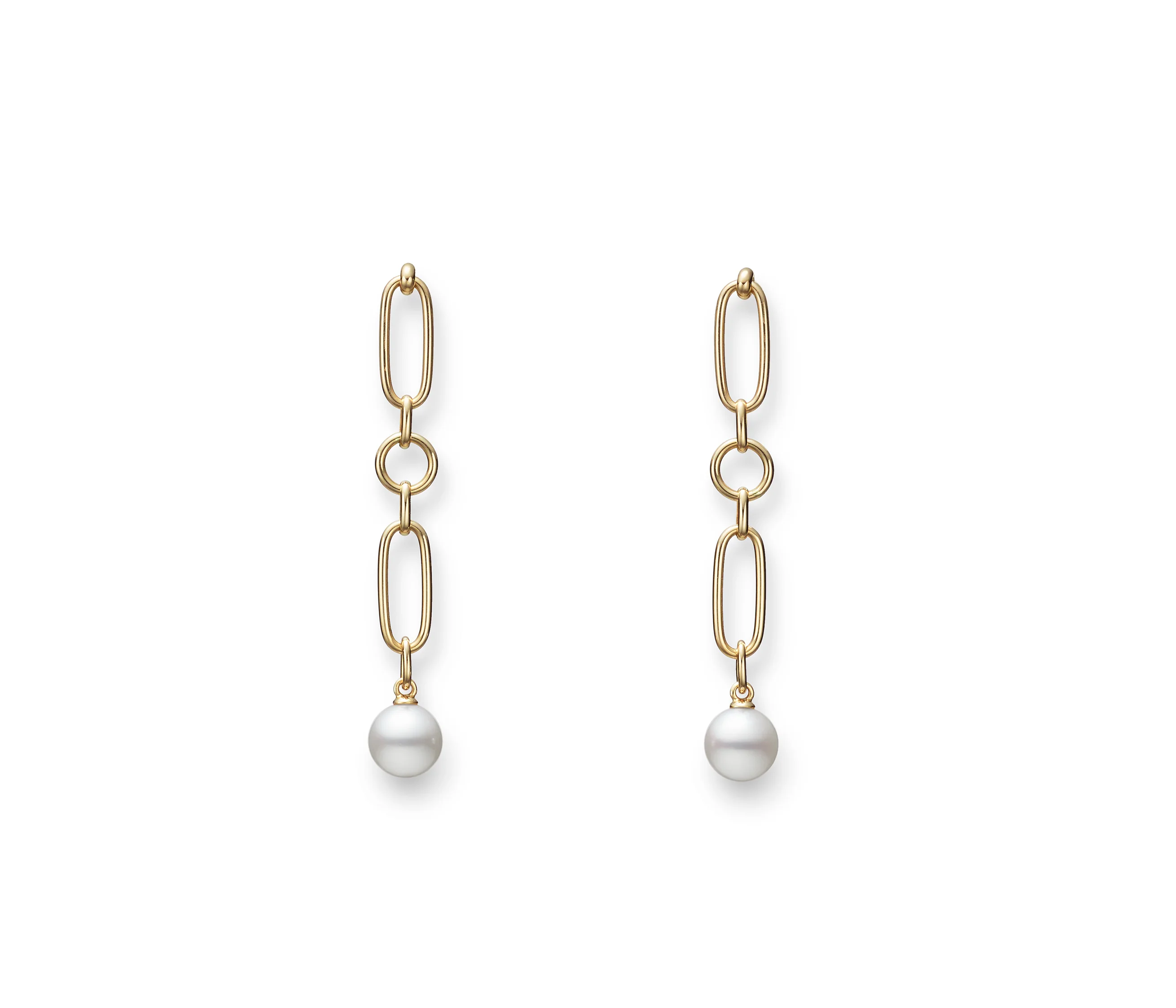 Mikimoto 18K Yellow Gold 7mm Akoya Chain Dangle Earrings