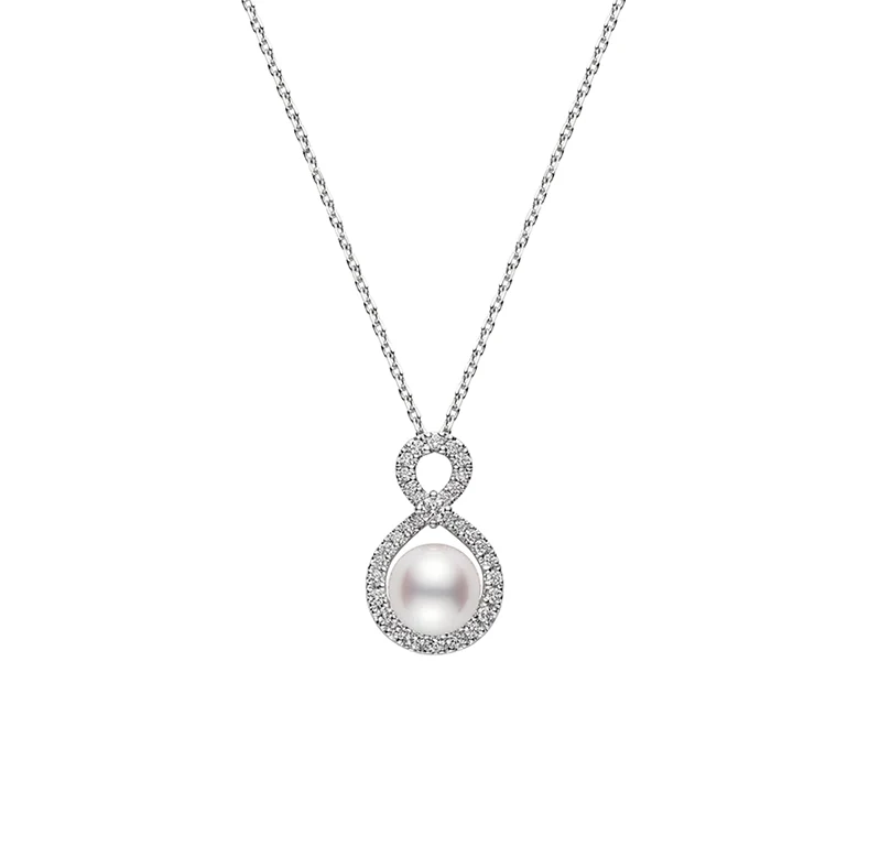 Mikimoto Cherish White Gold Akoya Pearl and Diamond Twist Necklace