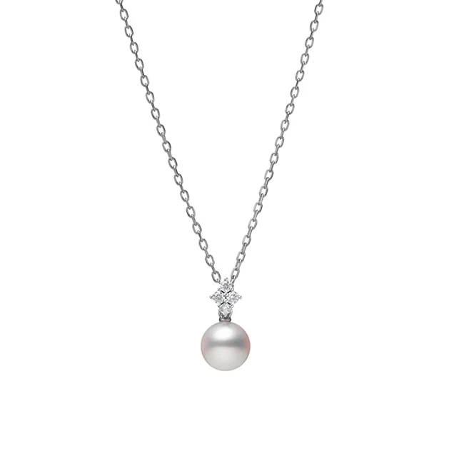 Mikimoto Classic White Gold 7.5mm Akoya Pearl and Diamond Necklace
