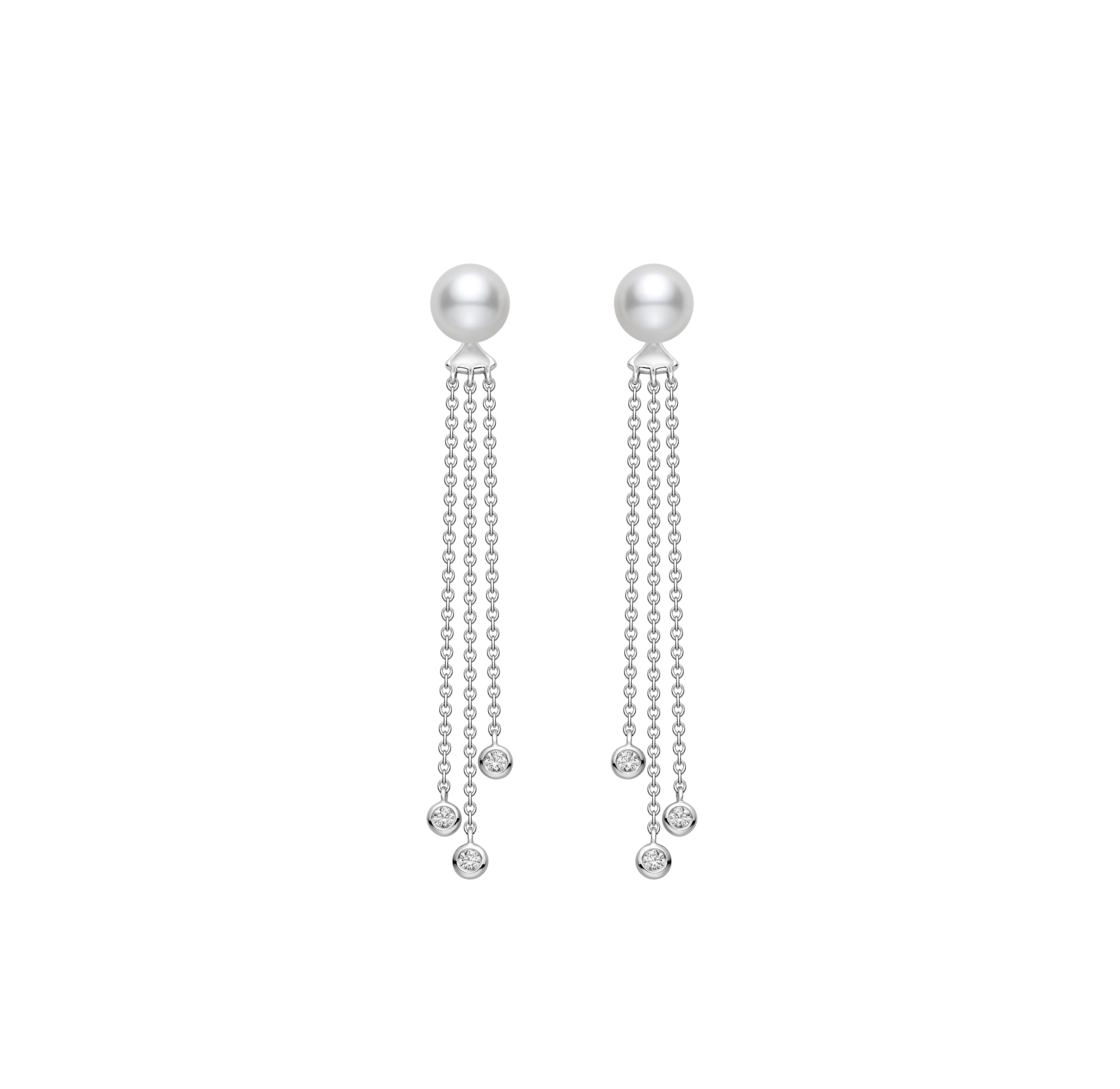 Mikimoto Classic White Gold Akoya Pearl and Diamond Dangle Earrings