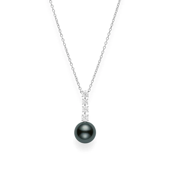Mikimoto Classic White Gold Black South Sea Pearl and Diamond Drop Pendant