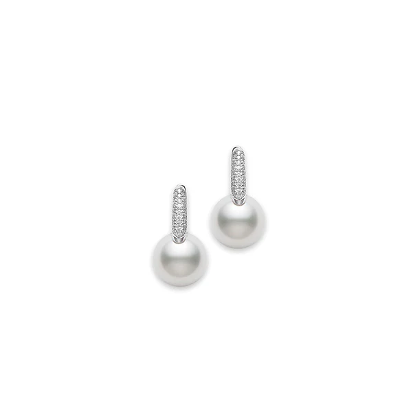 Mikimoto Classic White Gold White South Sea Pearl and Diamond Earrings