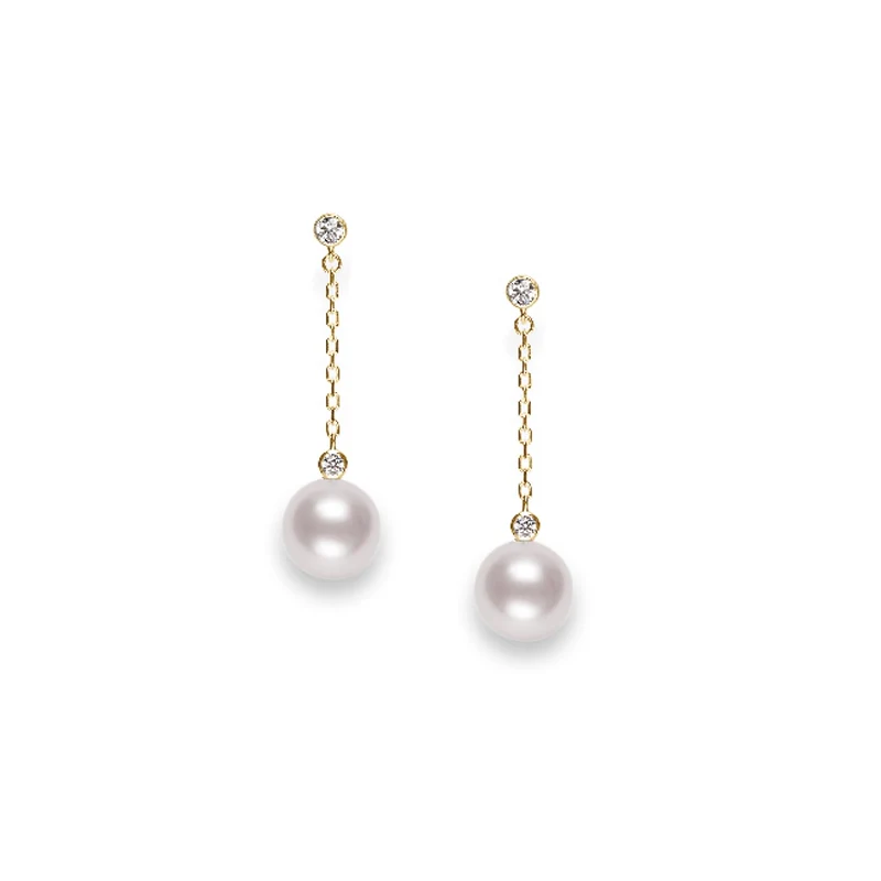 Mikimoto Classic Yellow Gold Akoya A+ Pearl and Diamond Dangle Earrings