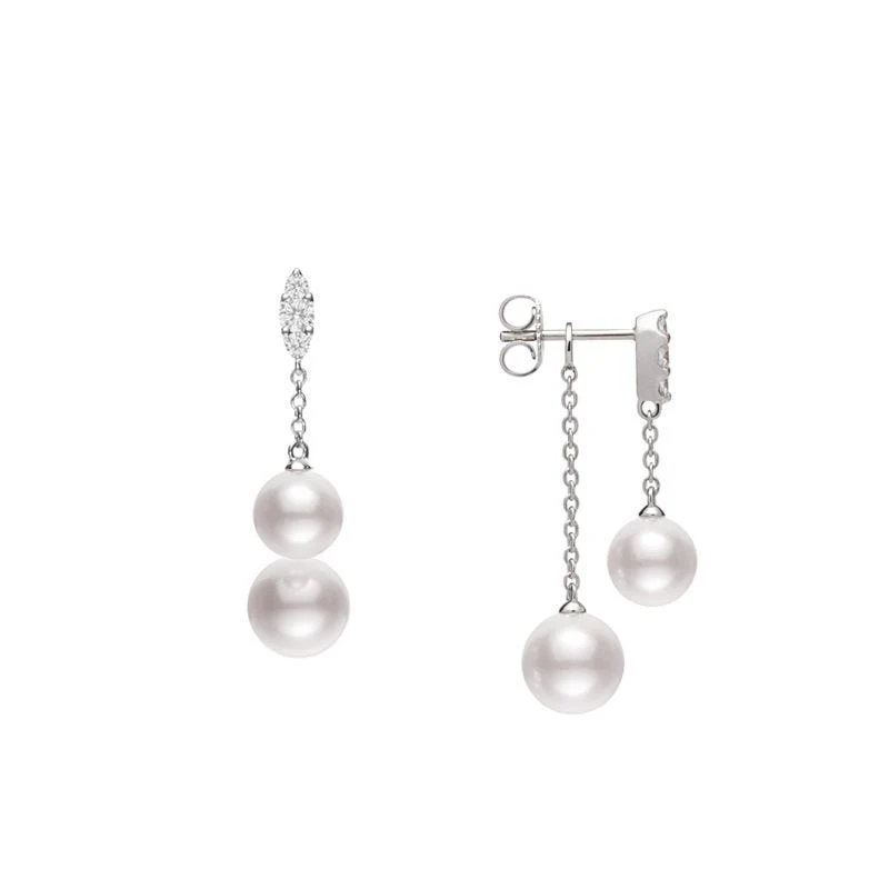 Mikimoto Morning Dew Akoya and Diamond Drop Earrings with Diamonds