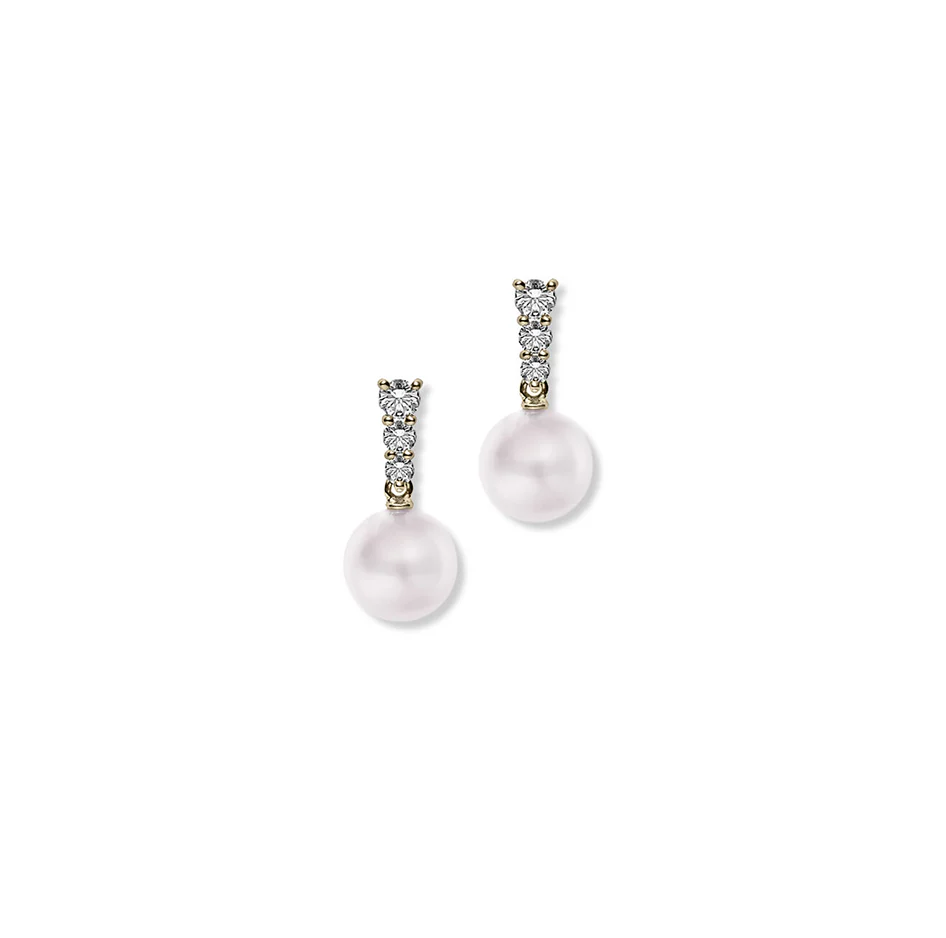 Mikimoto Morning Dew Yellow Gold Akoya A+ Pearl Earrings with Diamonds