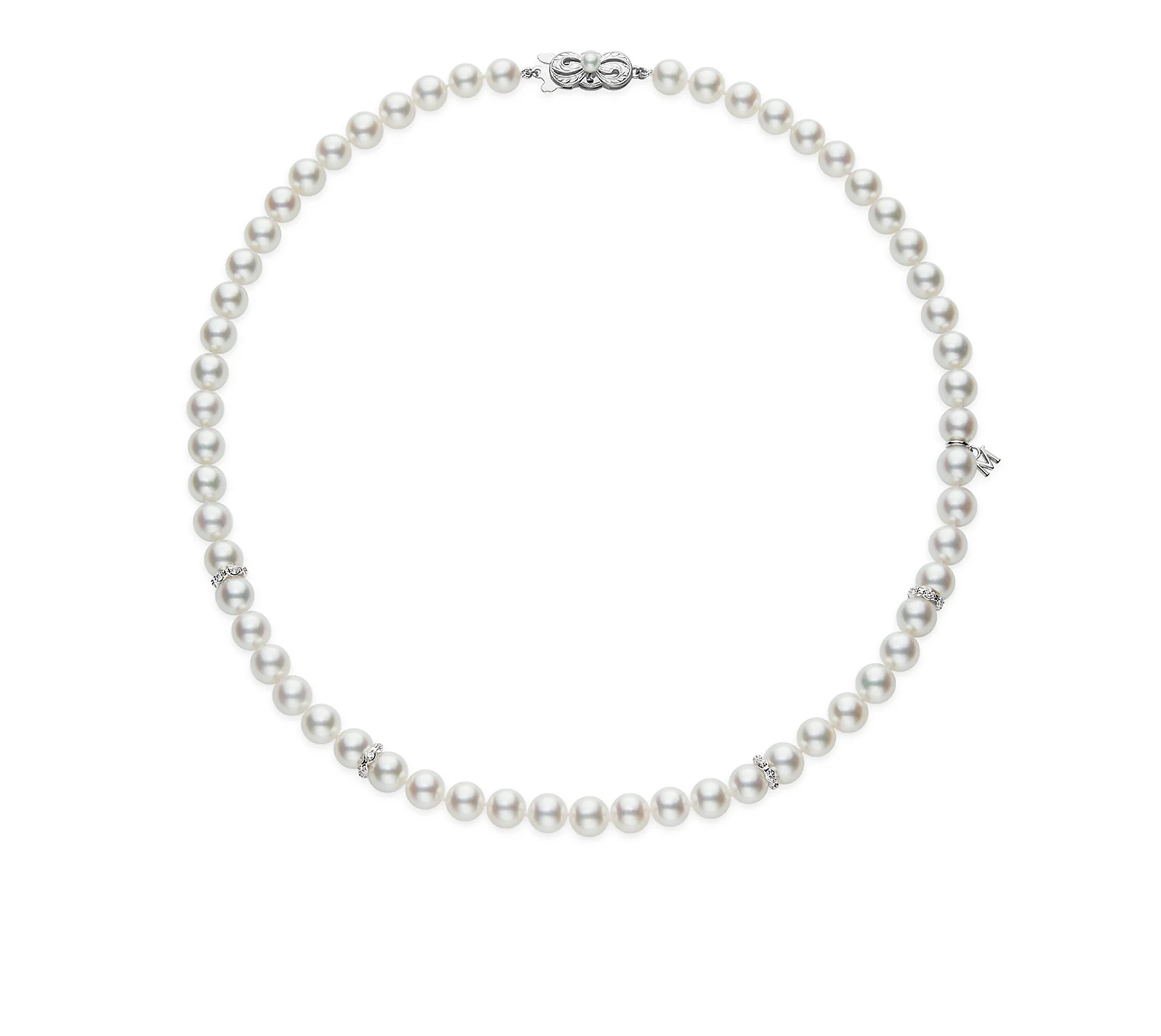 Mikimoto White Gold Akoya Pearl and Diamond Roundel, 18"
