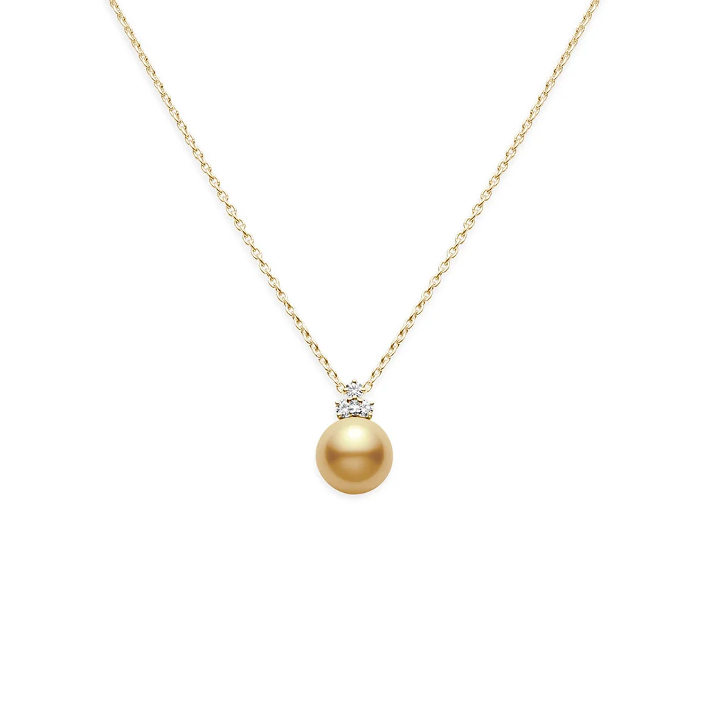Mikimoto Yellow Gold Golden South Sea Pearl and Diamond Necklace
