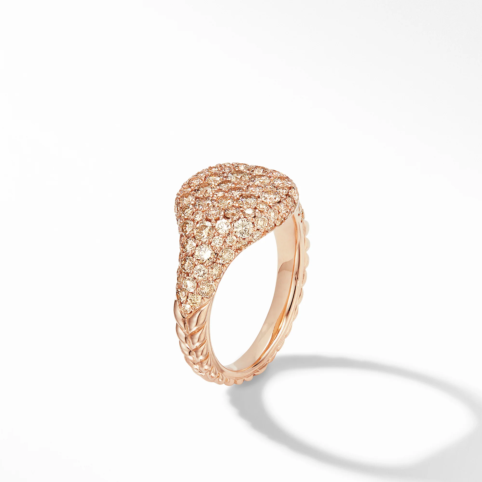 Mini Chevron Pinky Ring in 18K Rose Gold with Pavé Cognac Diamonds, Size 4 - Image 3