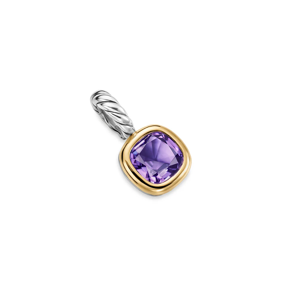 Mini Cushion Cut Amulet in Sterling Silver with 14K Yellow Gold and Amethyst, 7.6mm