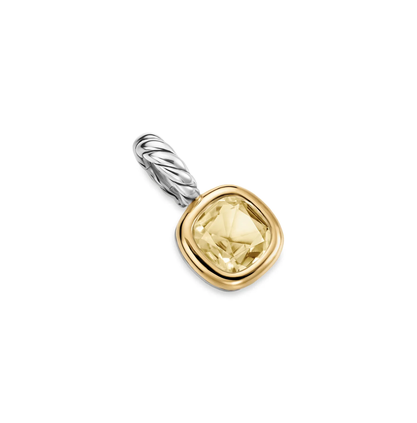 Mini Cushion Cut Amulet in Sterling Silver with 14K Yellow Gold and Champagne Citrine, 7.6mm