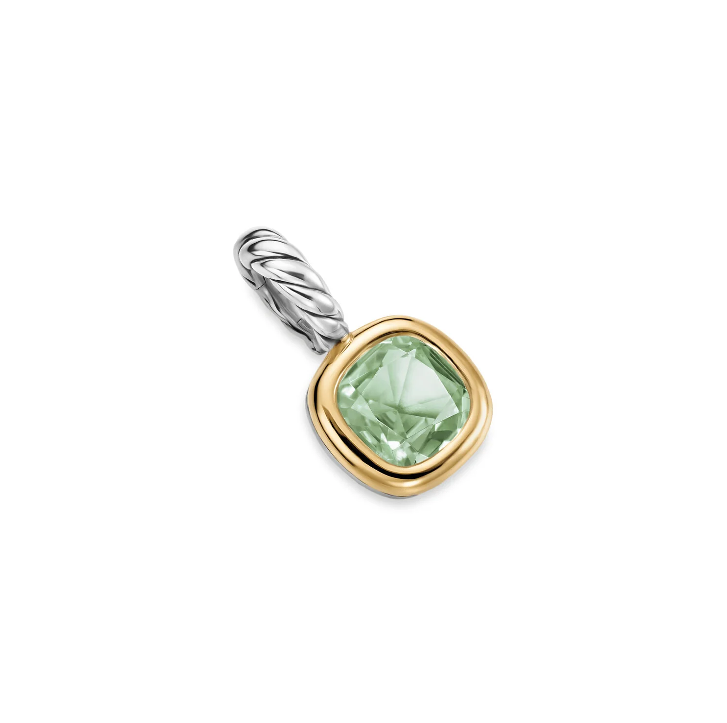Mini Cushion Cut Amulet in Sterling Silver with 14K Yellow Gold and Prasiolite, 7.6mm