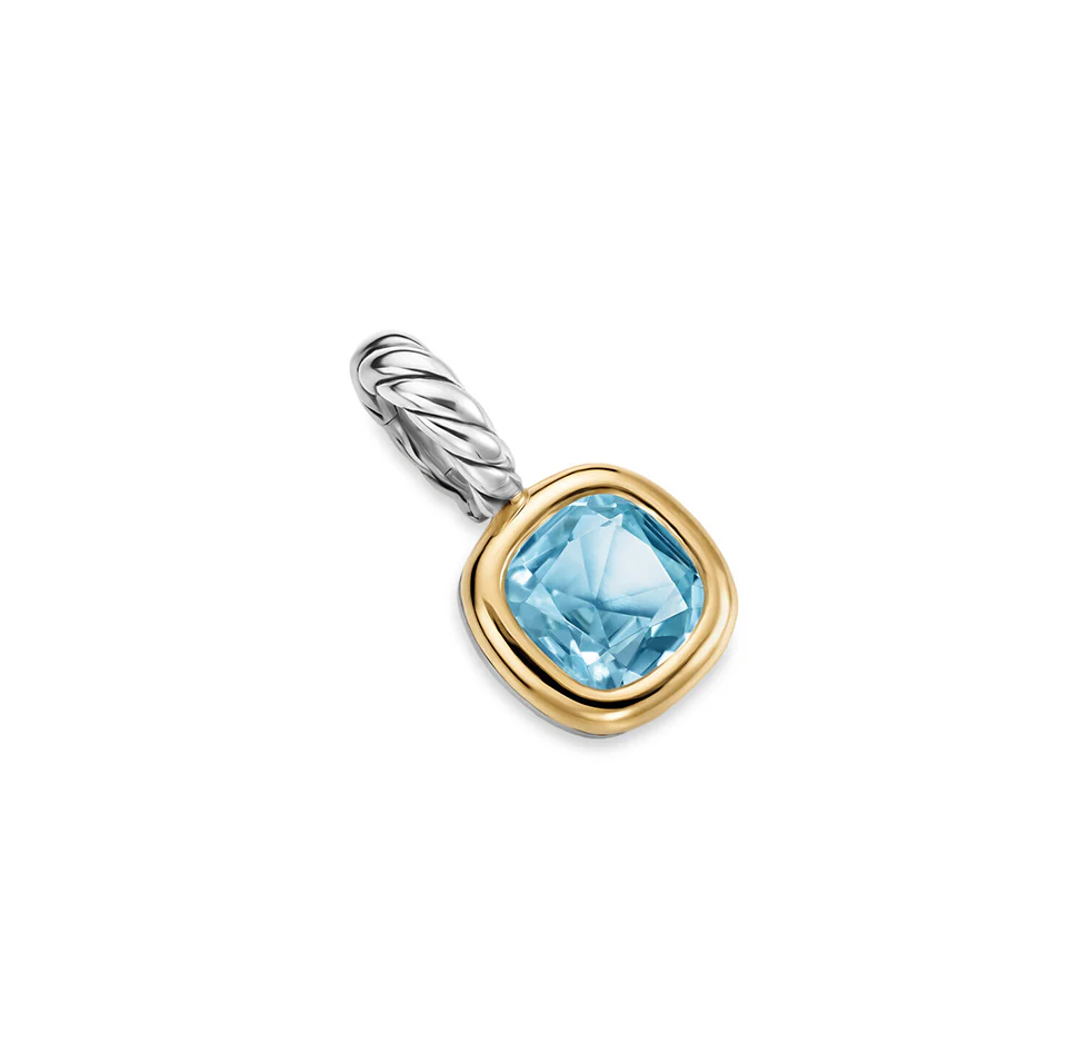 Mini Cushion Cut Amulet in Sterling Silver with 14K Yellow Gold and Sky Blue Topaz, 7.6mm