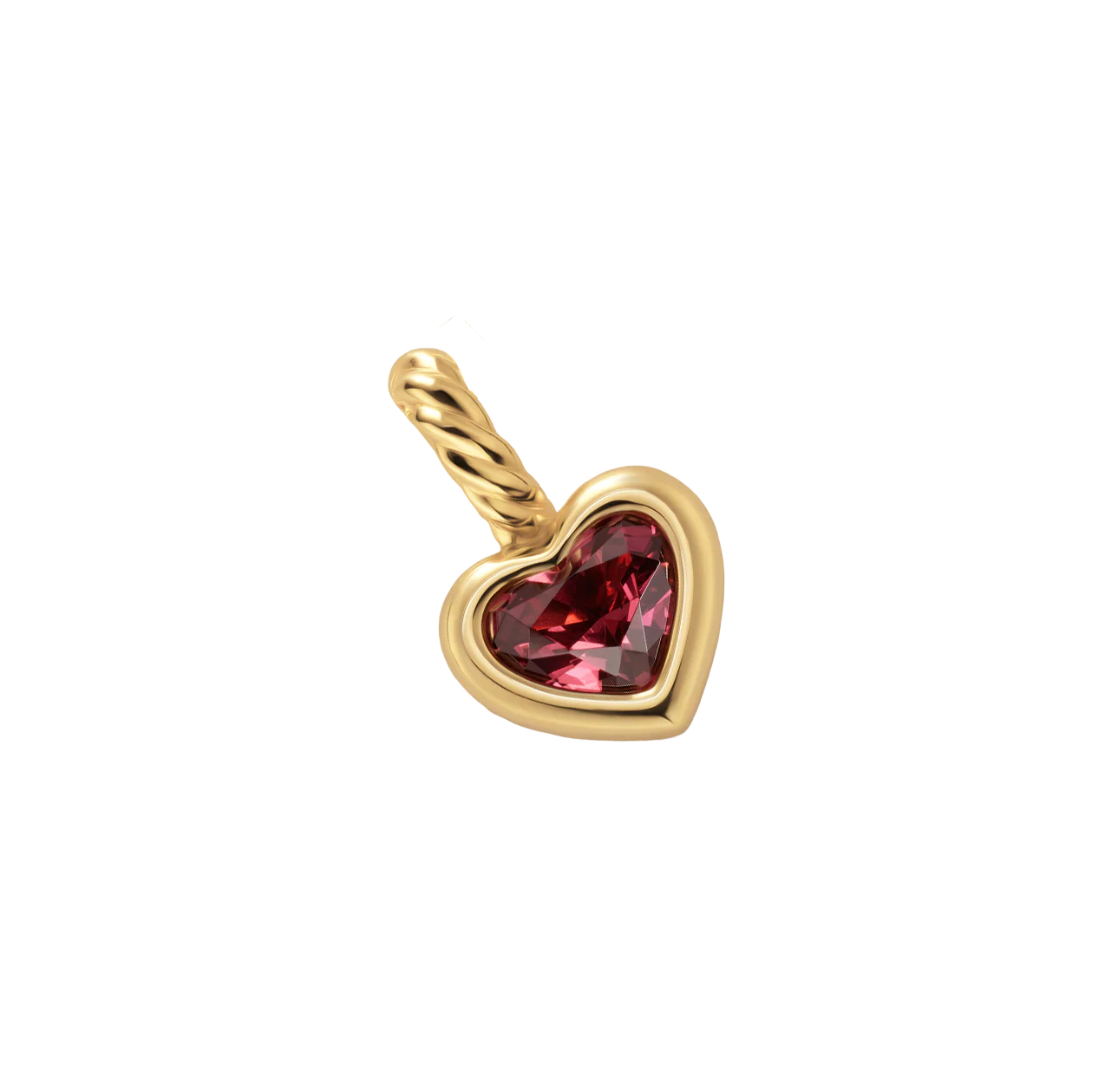 Mini Heart Amulet in 18K Yellow Gold with Rhodolite Garnet, 7.2mm