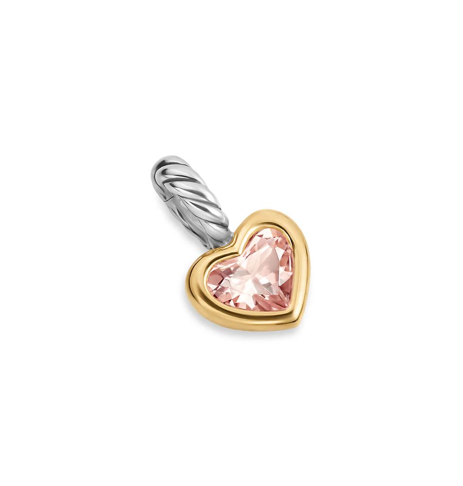 Mini Heart Amulet in Sterling Silver with 14K Yellow Gold and Morganite, 6mm