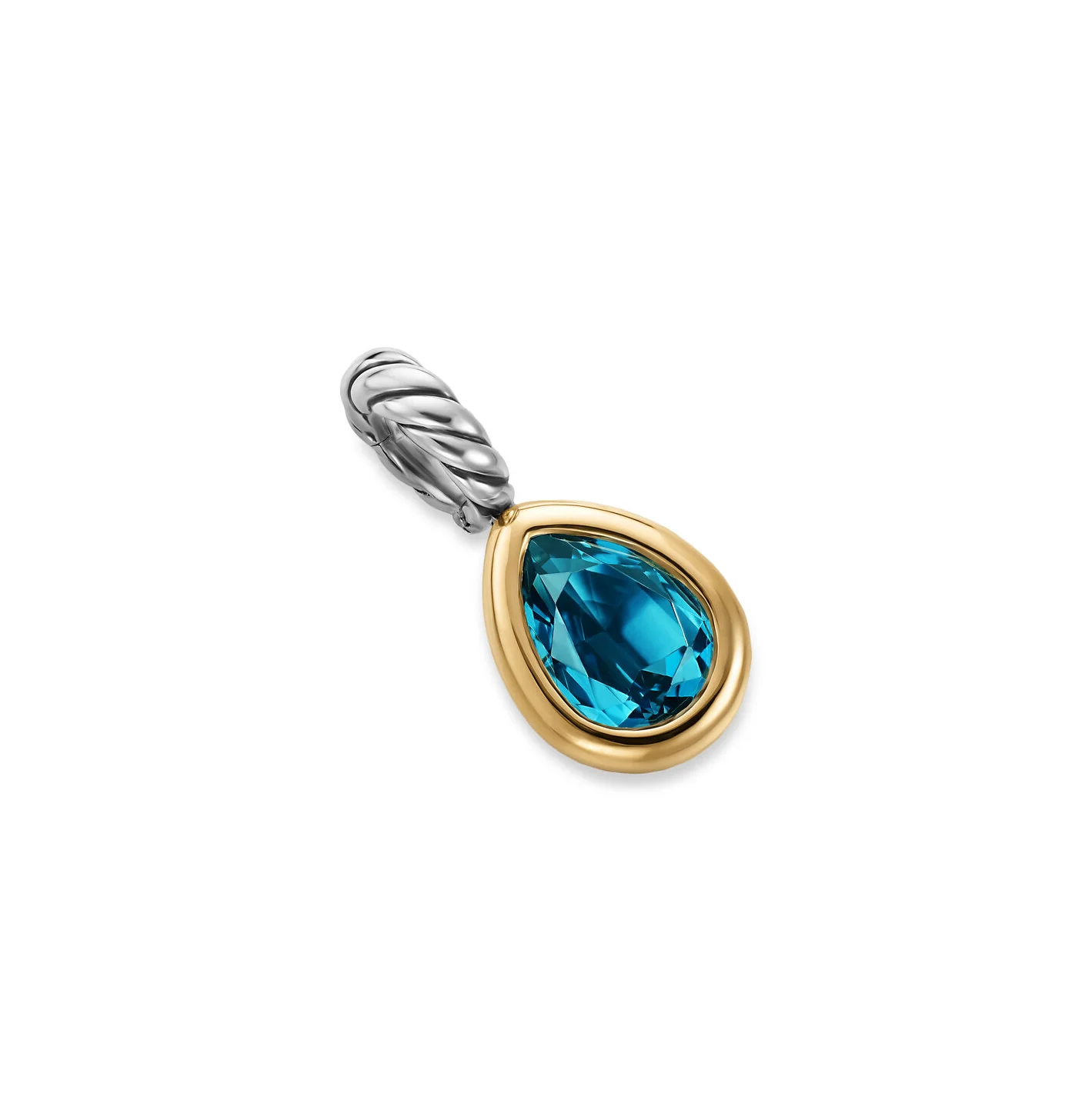 Mini Pear Cut Amulet in Sterling Silver with 14K Yellow Gold and Hampton Blue Topaz, 11mm
