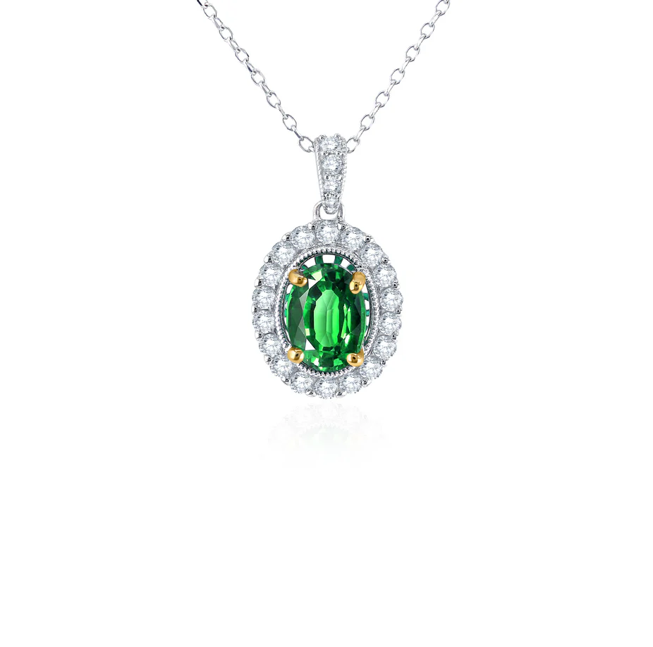 Sabel Collection Mixed Metals Oval Emerald and Diamond Pendant