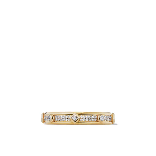 Modern Renaissance Band Ring in 18K Yellow Gold with Full Pavé Diamonds, Size 6 - Image 3