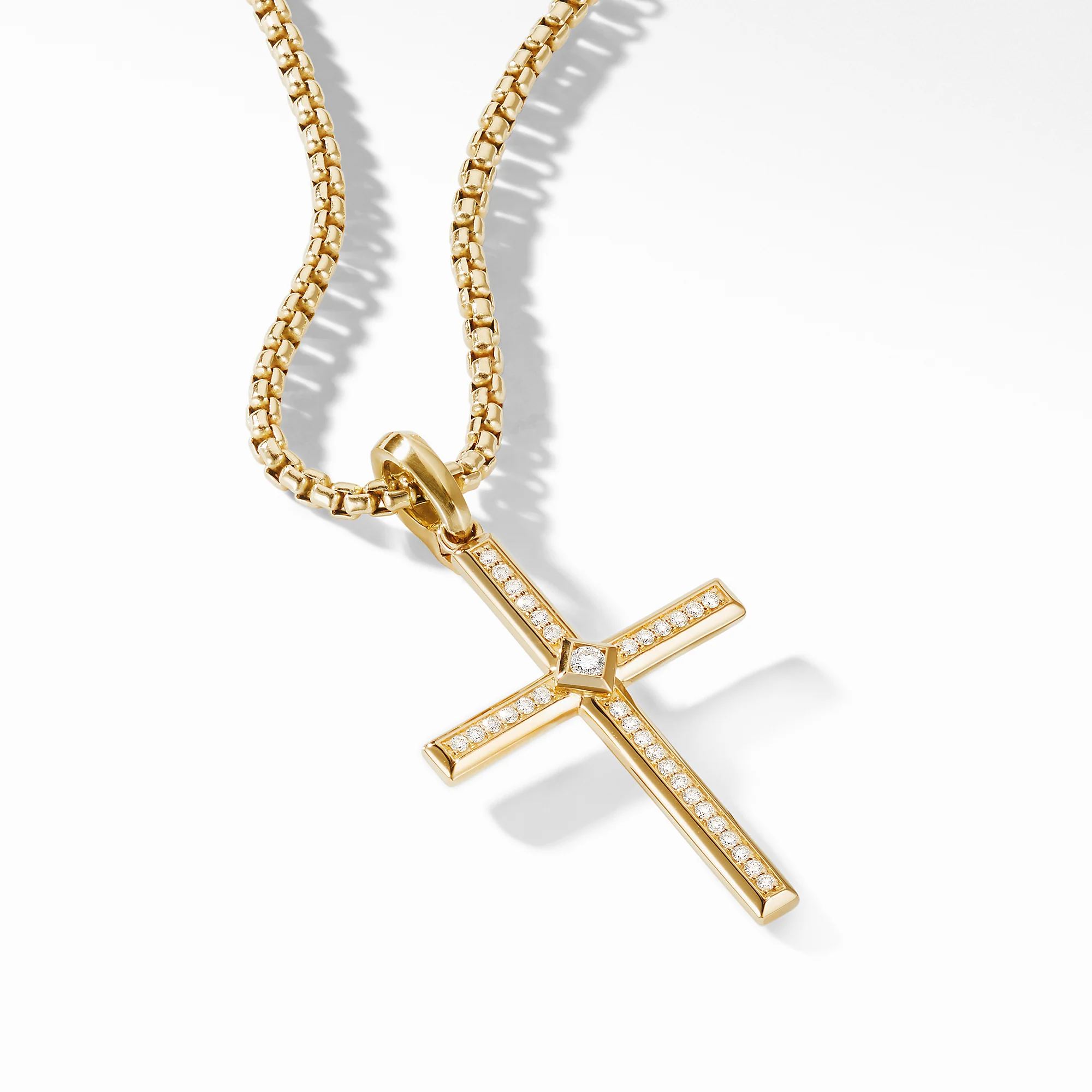 Modern Renaissance Cross Pendant in 18K Yellow Gold with Diamonds - Image 3