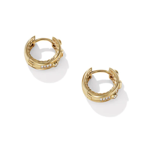 Modern Renaissance Huggie Earrings in 18K Yellow Gold with Full Pavé Diamonds - Image 2