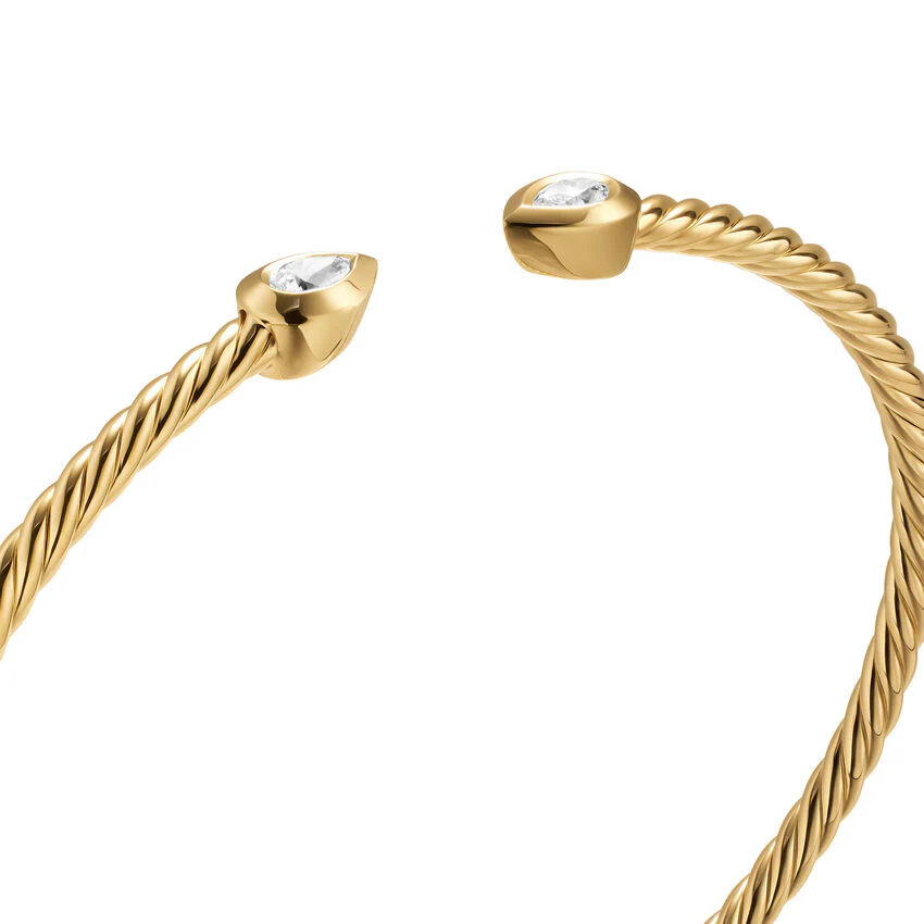 Modern Renaissance Pear Cablespira Bracelet in 18K Yellow Gold with Diamonds, 2.6mm, Size Medium - Image 2