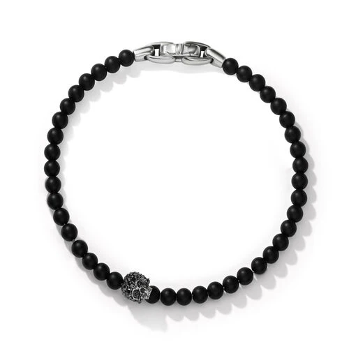 Momento Mori Skull Bracelet in Sterling Silver with Black Onyx and Pavé Black Diamonds - Image 2