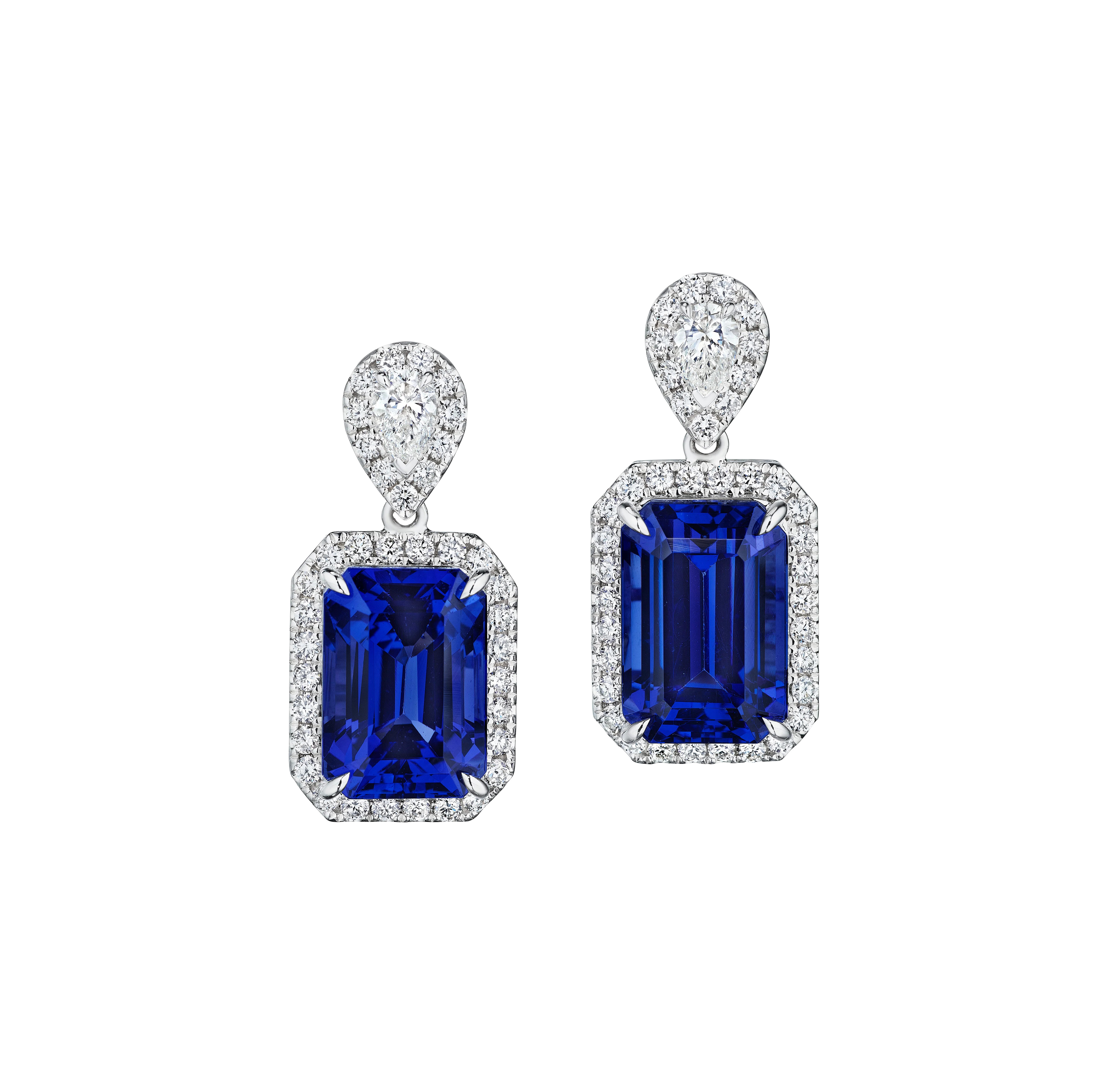 Sabel Collection Octagon Tanzanite and Diamond Halo Drop Earrings