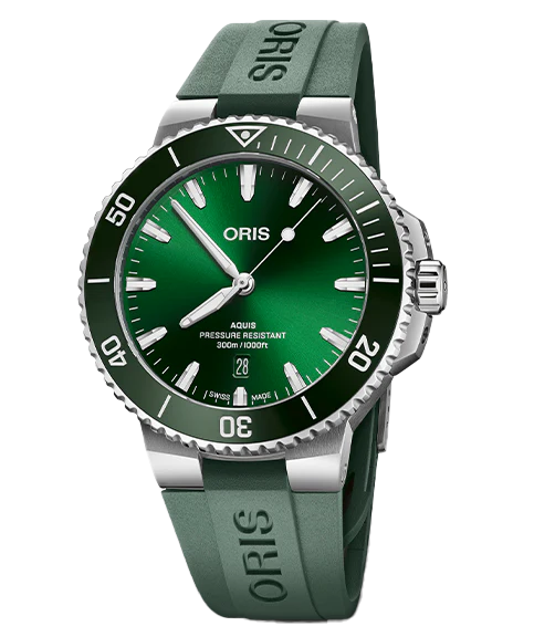 Oris Aquis Date Watch with Green Rubber Strap, 43.50mm