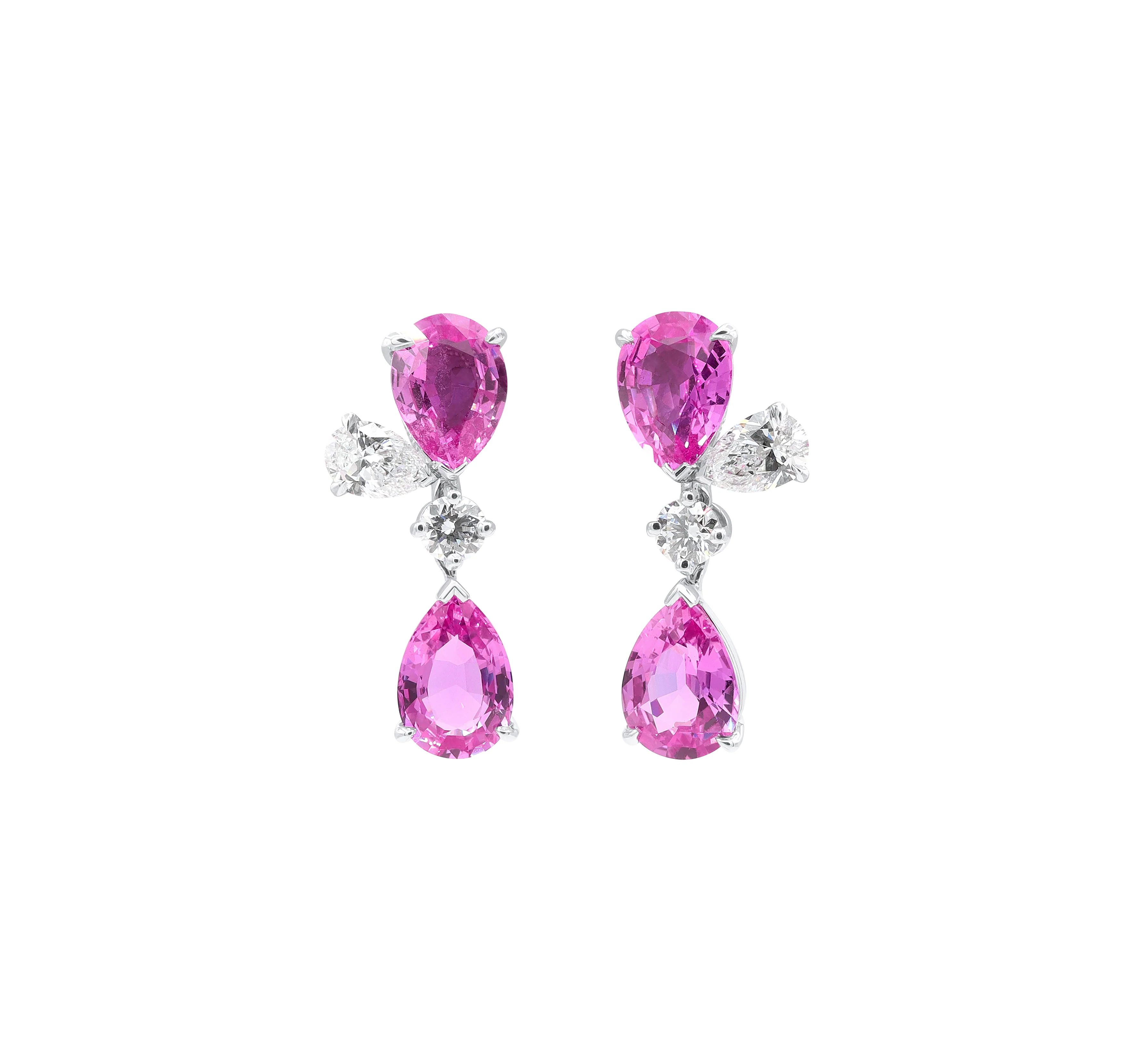 Oscar Heyman Platinum Pink Sapphire and Diamond Drop Earrings