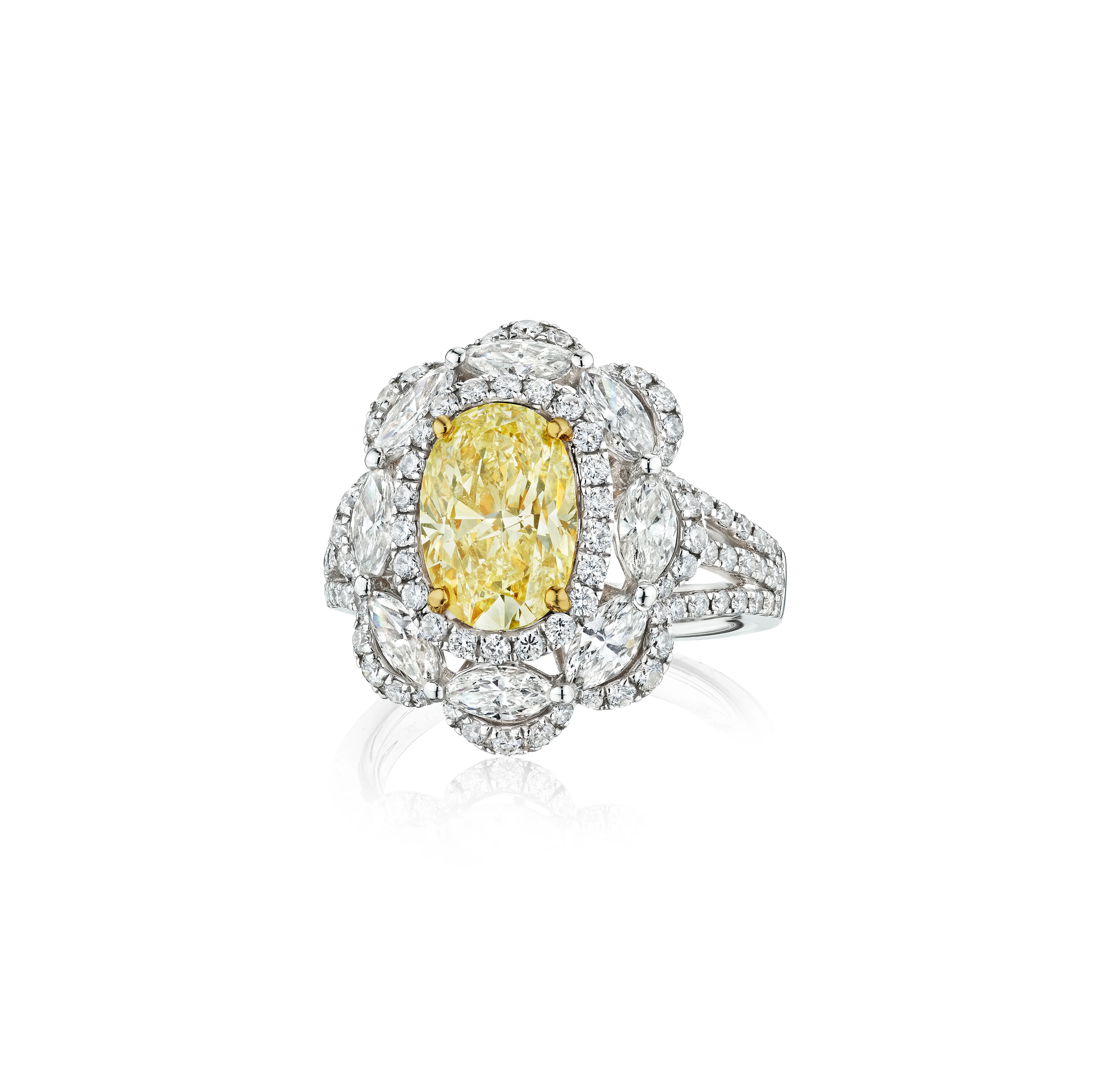 Sabel Collection Oval Yellow Diamond and Diamond Halo Flower Ring