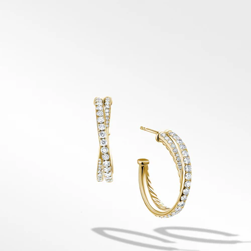 Pavé Crossover 3/4 Hoop Earrings in 18K Yellow Gold with Diamonds