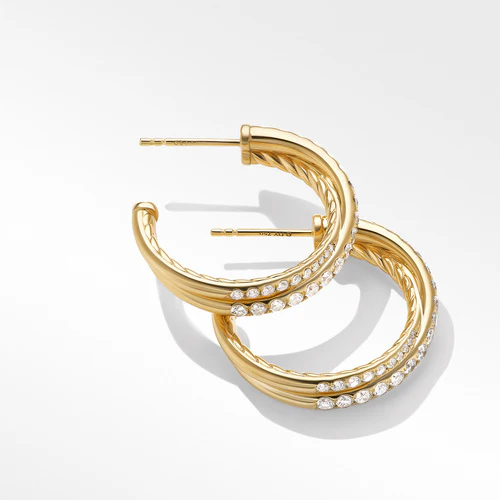 Pavé Crossover 3/4 Hoop Earrings in 18K Yellow Gold with Diamonds - Image 2