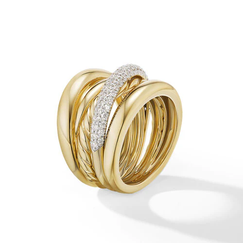 Pavé Crossover Five Row Ring in 18K Yellow Gold with Diamonds, Size 6 - Image 2