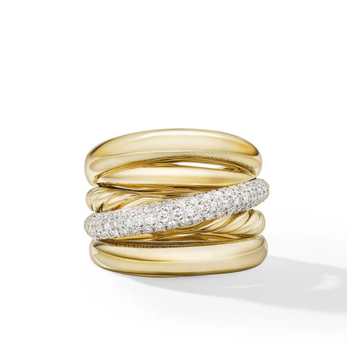 Pavé Crossover Five Row Ring in 18K Yellow Gold with Diamonds, Size 8 - Image 3