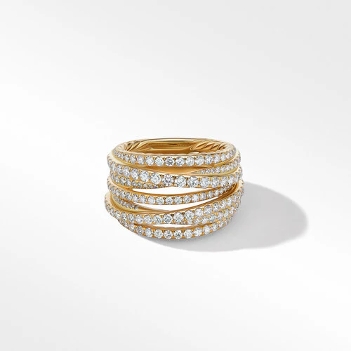 Pavé Crossover Ring in 18K Yellow Gold with Diamonds, Size 6