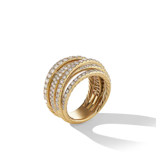 Pavé Crossover Ring in 18K Yellow Gold with Diamonds, Size 6 - Image 2