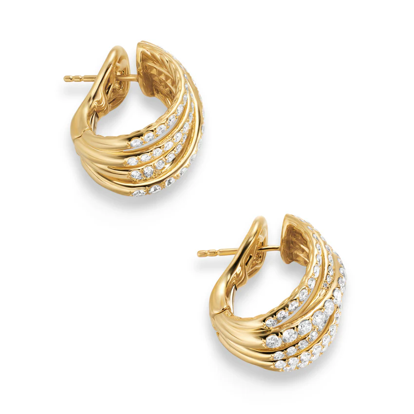 Pavé Crossover Shrimp Earrings in 18K Yellow Gold with Diamonds, 19.6mm - Image 2