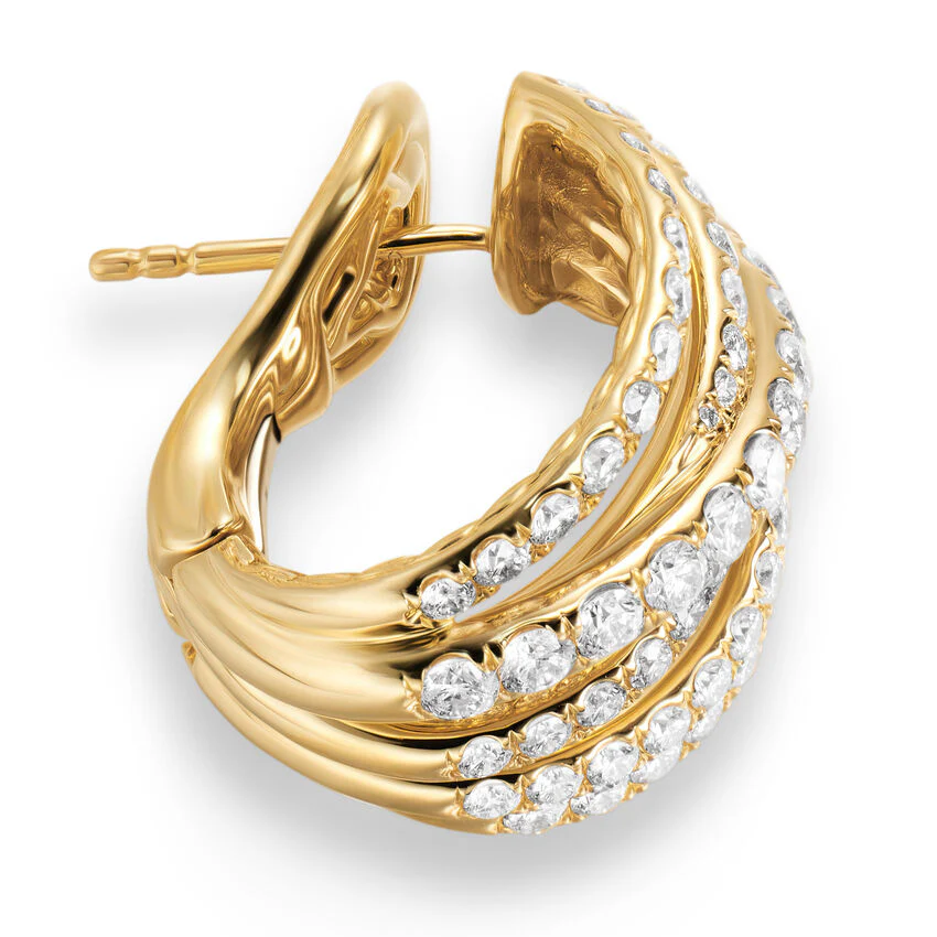 Pavé Crossover Shrimp Earrings in 18K Yellow Gold with Diamonds, 19.6mm - Image 3