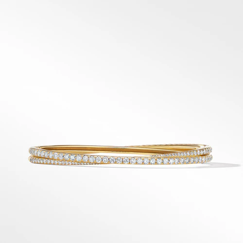 Pavé Crossover Two-Row Bracelet in 18K Yellow Gold with Diamonds, Size Medium