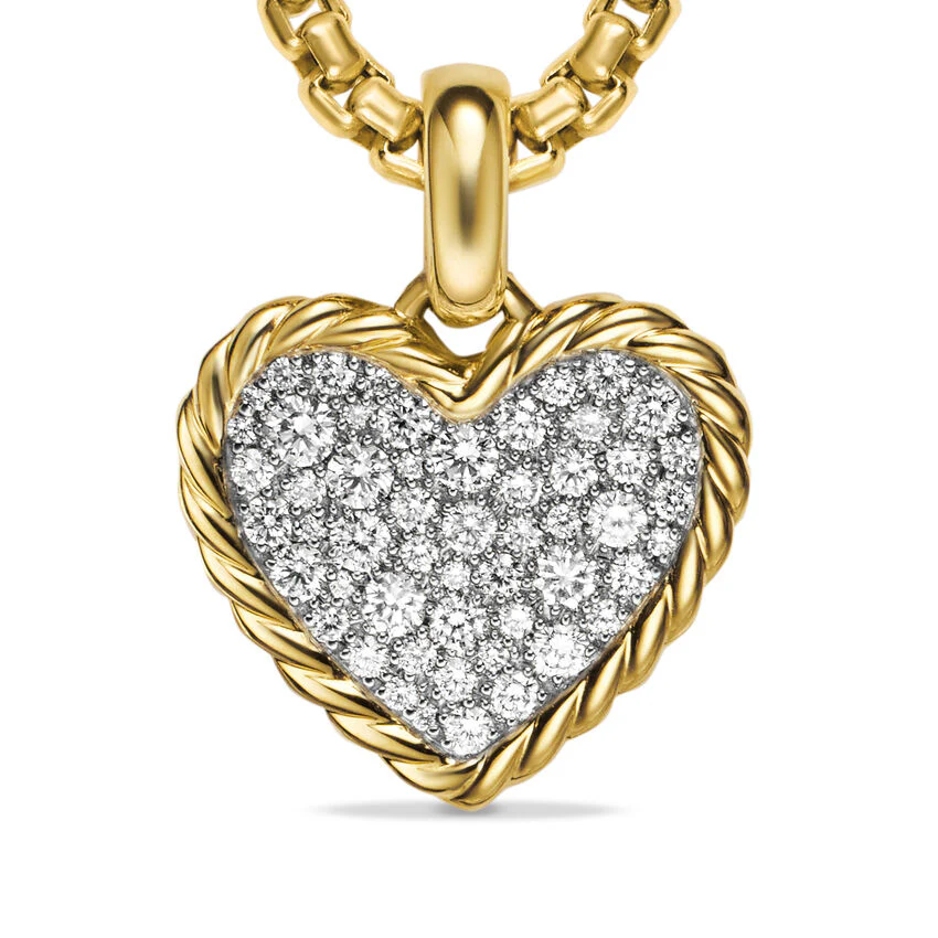 Pavé Heart Amulet in 18K Yellow Gold with Diamonds, 15.6mm - Image 4