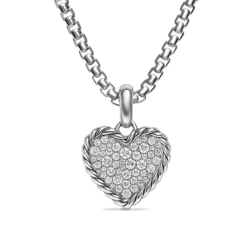 Pavé Heart Amulet in Sterling Silver with Diamonds, 15.6mm - Image 2