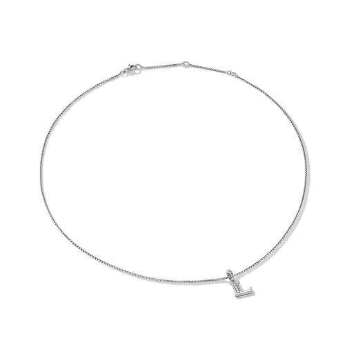 Pavé Initial Pendant Necklace in Sterling Silver with Diamonds - Image 4