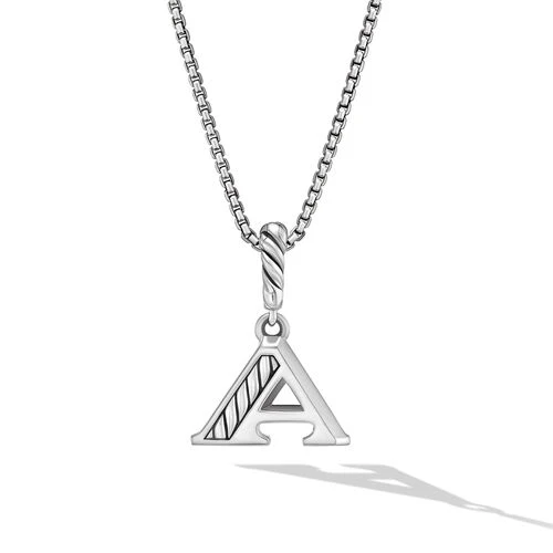 Pavé Initial Pendant Necklace in Sterling Silver with Diamonds - Image 3